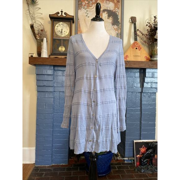 Soft Surroundings Sweaters - Soft Surroundings XL LINEN Vicose Gauze Cardigan Duster Light Blue Button Up